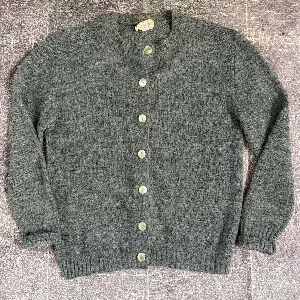 Womens Vintage 60s Carol Brent Acrylic Dark Gray Cardigan Button Up Sweater Sz M